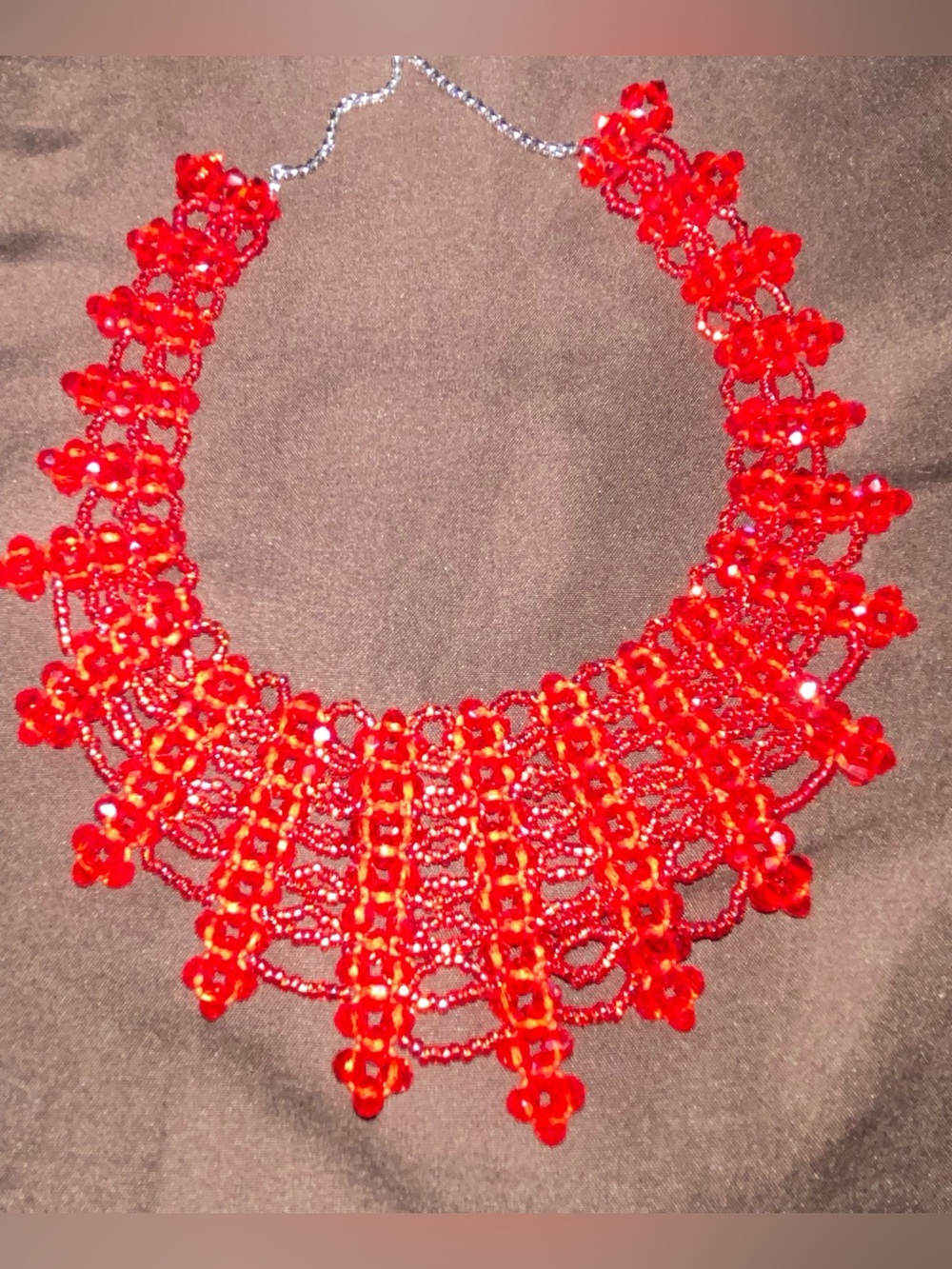 1-Handcrafted Red Glass Beaded Statement Necklace